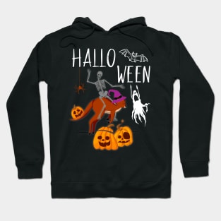 Halloween Skeleton Riding Kangaroo Funny Hoodie